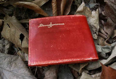 Handcraft vintage distress blue red leather hand dyed small billfold wallet for lovers