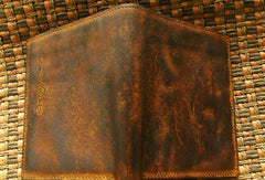 Handcraft vintage distress blue red leather hand dyed small billfold wallet for lovers