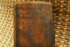 Handcraft vintage distress blue red leather hand dyed small billfold wallet for lovers