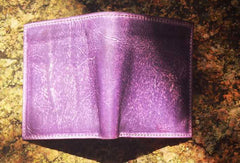 Handcraft vintage distress blue red leather hand dyed small billfold wallet for lovers