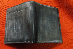 Handcraft vintage distress blue red leather hand dyed small billfold wallet for lovers