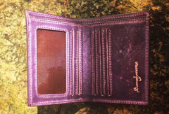 Handcraft vintage distress blue red leather hand dyed small billfold wallet for lovers