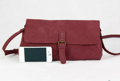 Handmade red vintage leather minimalist crossbody Shoulder Bag for girl women