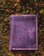 Handcraft vintage distress blue red leather hand dyed small billfold wallet for lovers