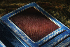 Handcraft vintage distress blue leather hand dyed long wallet for men/women