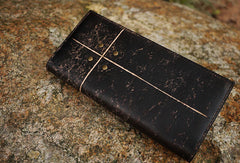 Handcraft vintage distress natural leather hand dyed long wallet for women - EverHandmade