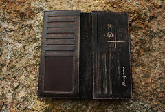 Handcraft vintage distress natural leather hand dyed long wallet for women - EverHandmade