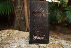 Handcraft vintage distress natural leather hand dyed long wallet for women - EverHandmade
