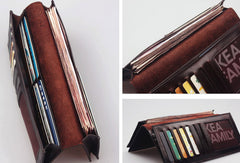 Handcraft vintage distress natural leather hand dyed long wallet for women - EverHandmade