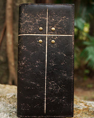 Handcraft vintage distress natural leather hand dyed long wallet for women - EverHandmade