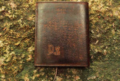 Handcraft vintage distress ancient word leather hand dyed billfold wallet for men