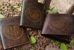 Handcraft vintage distress ancient word leather hand dyed billfold wallet for men