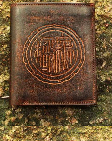 Handcraft vintage distress ancient word leather hand dyed billfold wallet for men - EverHandmade