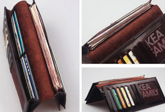 Handcraft vintage distress floral leather hand dyed long wallet for women girl lady - EverHandmade