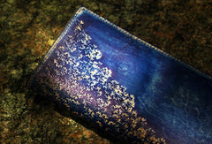 Handcraft vintage distress floral leather hand dyed long wallet for women girl lady - EverHandmade