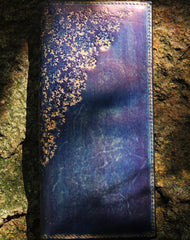 Handcraft vintage distress floral leather hand dyed long wallet for women girl lady - EverHandmade