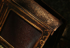 Handcraft vintage distress floral leather hand dyed long wallet for women girl lady - EverHandmade