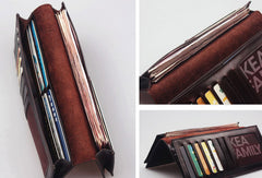 Handcraft vintage distress floral leather hand dyed long wallet for women girl lady - EverHandmade