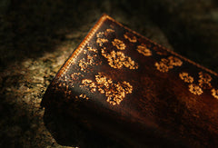 Handcraft vintage distress floral leather hand dyed long wallet for women girl lady - EverHandmade