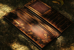 Handcraft vintage distress floral leather hand dyed long wallet for women girl lady - EverHandmade