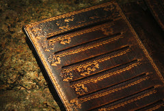 Handcraft vintage distress floral leather hand dyed long wallet for women girl lady - EverHandmade