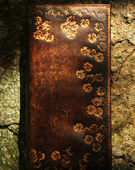 Handcraft vintage distress floral leather hand dyed long wallet for women girl lady - EverHandmade
