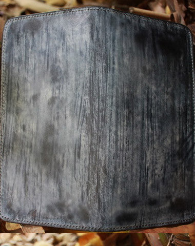 Handcraft vintage distress raining leather hand dyed long wallet for men/women - EverHandmade