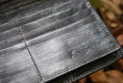 Handcraft vintage distress raining leather hand dyed long wallet for men/women - EverHandmade