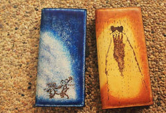 Handcraft vintage distress lovers leather hand dyed long wallet for women