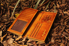 Handcraft vintage distress floral leather hand dyed long wallet for women girl lady - EverHandmade