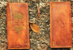 Handcraft vintage distress floral leather hand dyed long wallet for women girl lady - EverHandmade