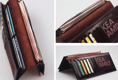 Handcraft vintage distress mosaic leather hand dyed long wallet for women/men