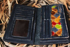 Handcraft vintage distress mosaic leather hand dyed long wallet for women/men
