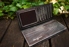 Handcraft vintage distress magic leather hand dyed long wallet for men/women