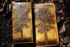 Handcraft vintage distress eagle feather leather hand dyed long wallet for men