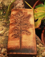 Handcraft vintage distress eagle feather leather hand dyed long wallet for men
