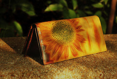 Handcraft vintage distress floral leather hand dyed long wallet for women girl lady - EverHandmade