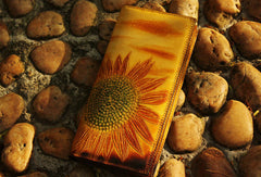 Handcraft vintage distress floral leather hand dyed long wallet for women girl lady - EverHandmade