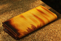 Handcraft vintage distress floral leather hand dyed long wallet for women girl lady - EverHandmade