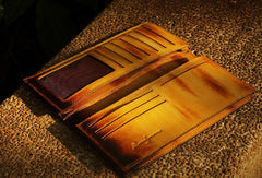 Handcraft vintage distress floral leather hand dyed long wallet for women girl lady - EverHandmade