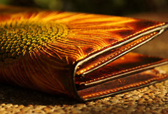 Handcraft vintage distress floral leather hand dyed long wallet for women girl lady - EverHandmade