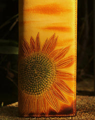 Handcraft vintage distress floral leather hand dyed long wallet for women girl lady - EverHandmade