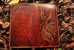 Handcraft vintage distress phoenix leather hand dyed long wallet for men/women - EverHandmade