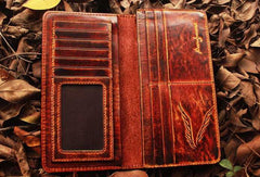 Handcraft vintage distress phoenix leather hand dyed long wallet for men/women - EverHandmade