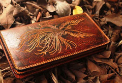 Handcraft vintage distress phoenix leather hand dyed long wallet for men/women - EverHandmade