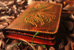 Handcraft vintage distress phoenix leather hand dyed long wallet for men/women - EverHandmade