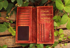 Handcraft vintage distress phoenix leather hand dyed long wallet for men/women - EverHandmade