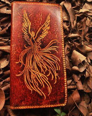 Handcraft vintage distress phoenix leather hand dyed long wallet for men/women - EverHandmade