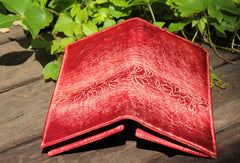 Handcraft vintage distress floral leather hand dyed long wallet for women - EverHandmade