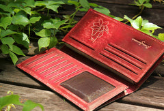 Handcraft vintage distress floral leather hand dyed long wallet for women - EverHandmade